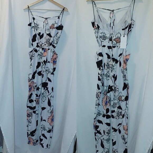 Leith V-neck Jumpsuit Light Gray‎ Floral Small S New Cutout Pants - Picture 2 of 13